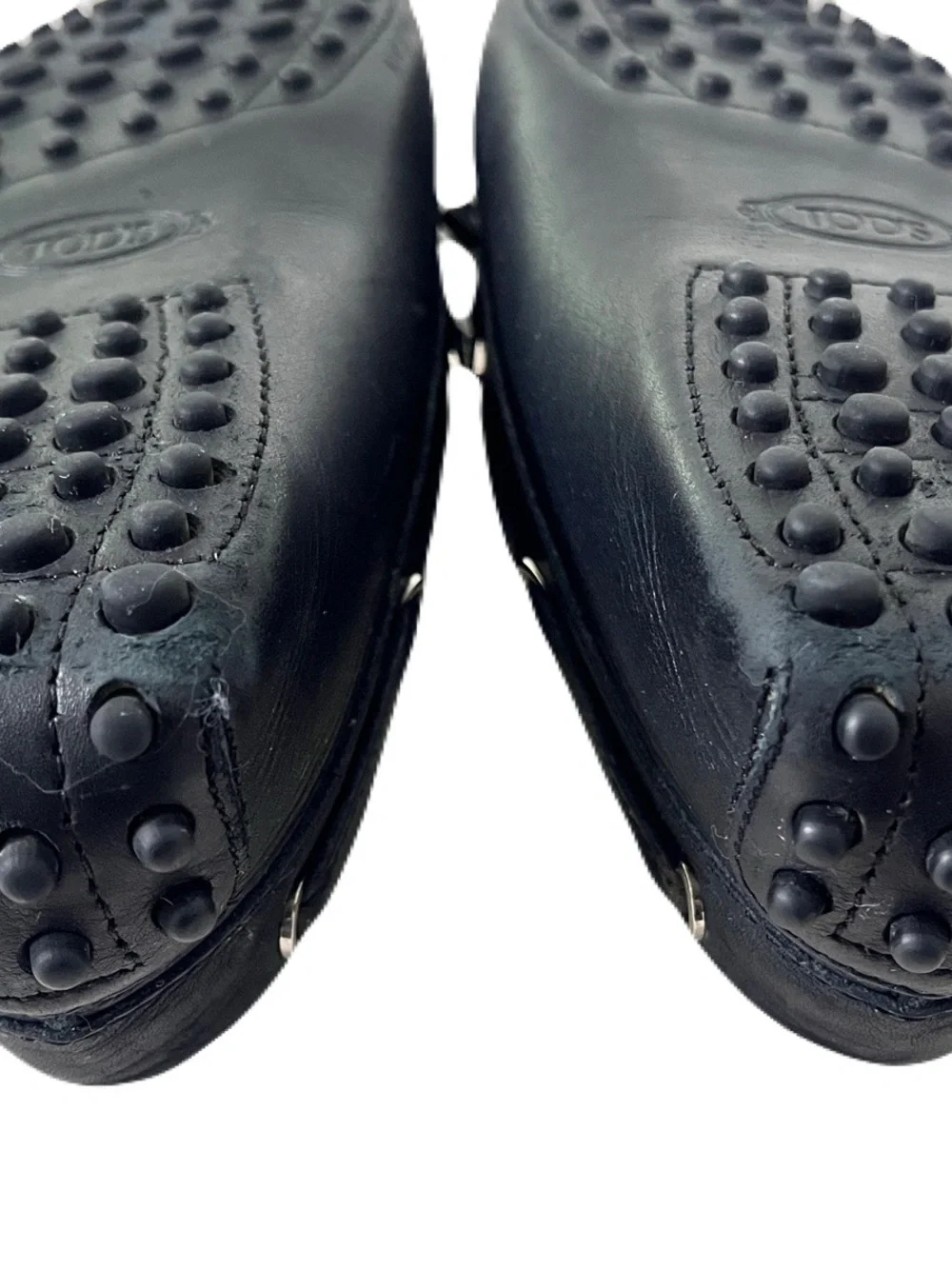 Tod’s Black Leather ‘Gommino’ Flat Bow Driving Flats, Size 7.5